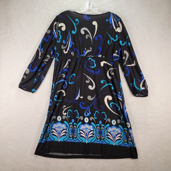 Y2K Rhapsody Blue Floral Low Cut V Neck Retro Lightweight Flowy Cinched A Line - Picture 9 of 10